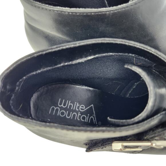 White Mountain Black Leather Buckle Square Toe Ankle Sandra Boots Size 8.5 - Picture 7 of 9